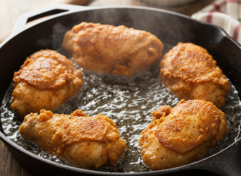 Frying chicken in a cast iron skillet
