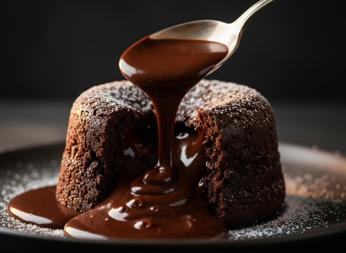 Molten Lava Cakes: How Long to Bake for a Gooey Center 6 Molten lava cakes cut open with warm chocolate flowing from the center