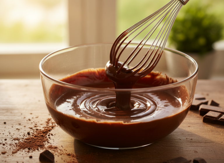 Whisking melted chocolate and eggs for homemade brownies batter