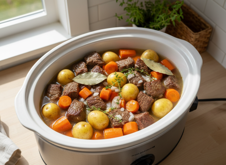 Why Is My Slow Cooker Beef Stew Tough? How to Make It Fork-Tender 5 Ingredients for slow cooker beef stew in the insert before cooking