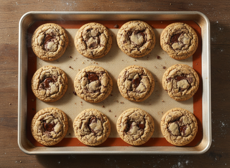 Silicone baking mat vs parchment paper: cookies on a mat spread wider with golden edges