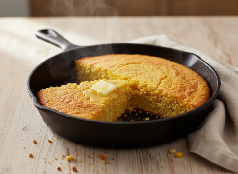 Enameled vs Bare Cast Iron: Which Should You Buy First? 4 Golden cornbread baked in a bare cast iron skillet